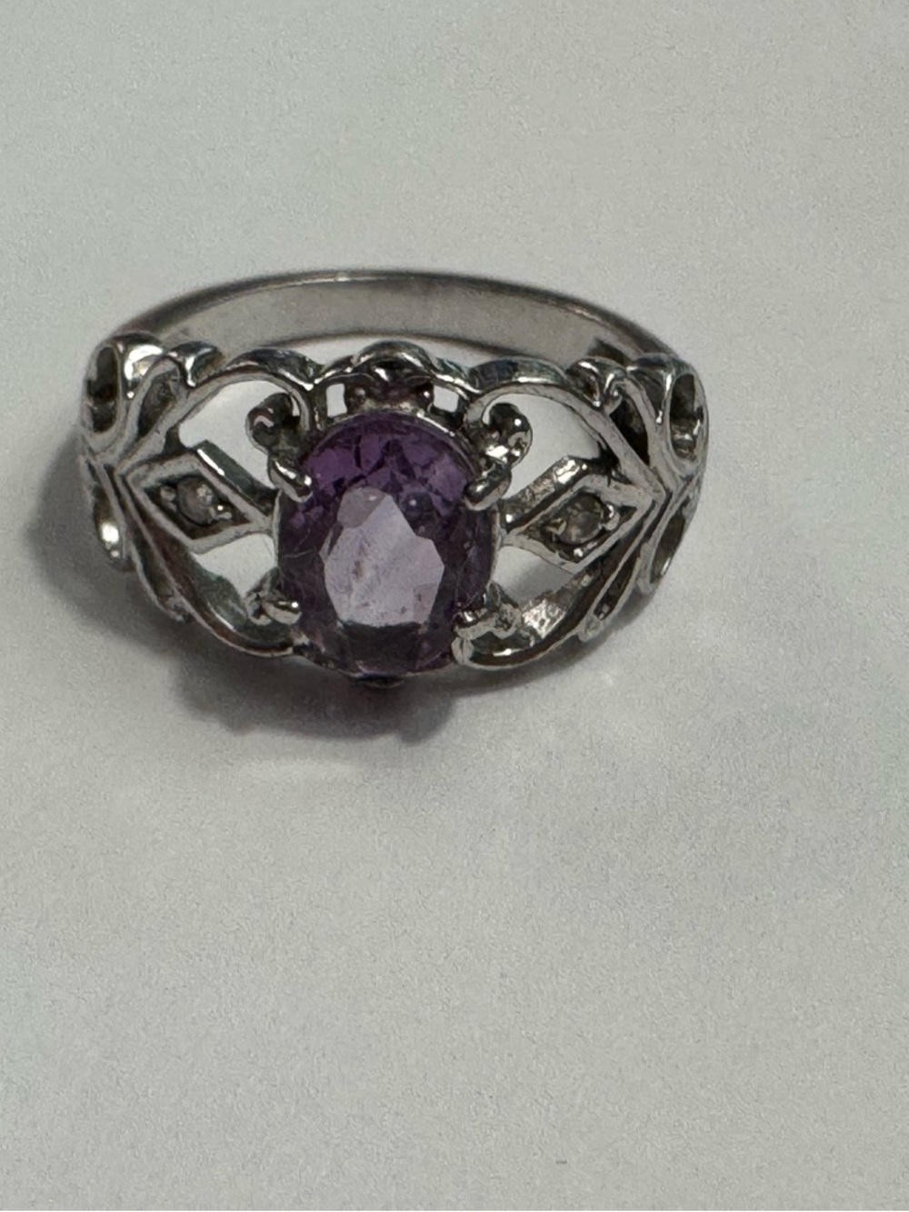 Sterling Silver Filigree Ring with Purple Gemstone